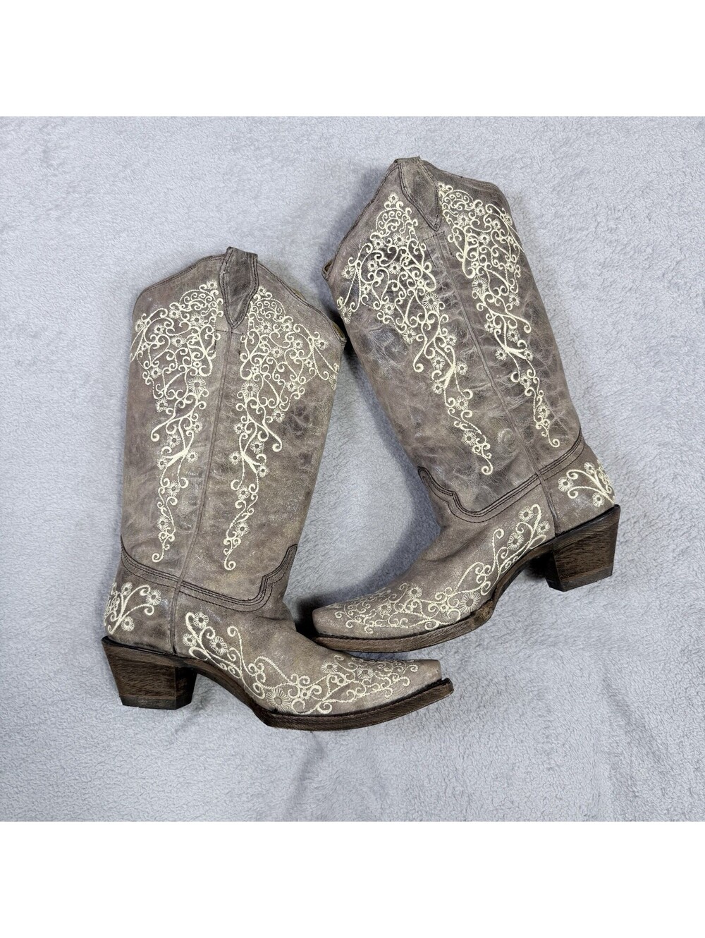 Corral Size 7.5  Brown Crater Bone Embroidery Snip Toe Boots A1094 Cowboy